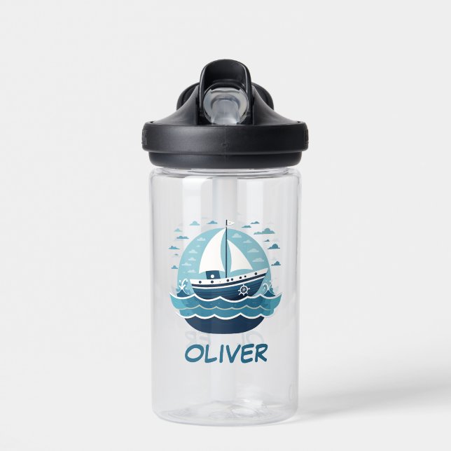 Botella De Agua Barco de vela azul lindo (Delante)