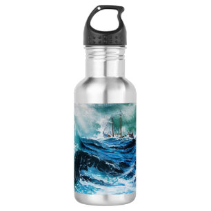 Botella De Agua Barco en el mar en tormenta