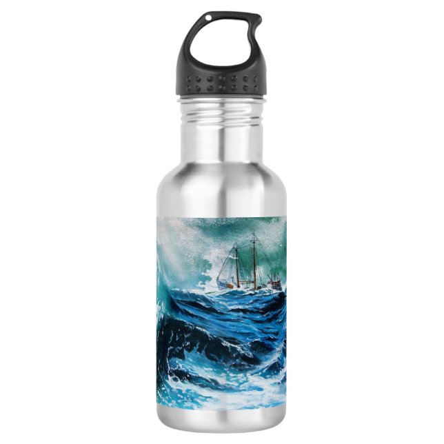 Botella De Agua Barco en el mar en tormenta (Anverso)