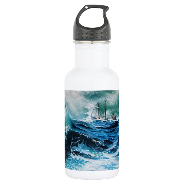 Botella De Agua Barco en el mar en tormenta (Anverso)