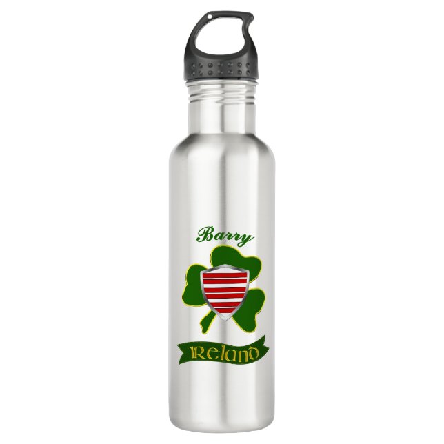 Botella De Agua Barry Irish Shield y Shamrock personalizado (Anverso)
