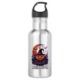 Botella De Agua Básica Bruja Halloween Calabaza Luna Creciente Cal