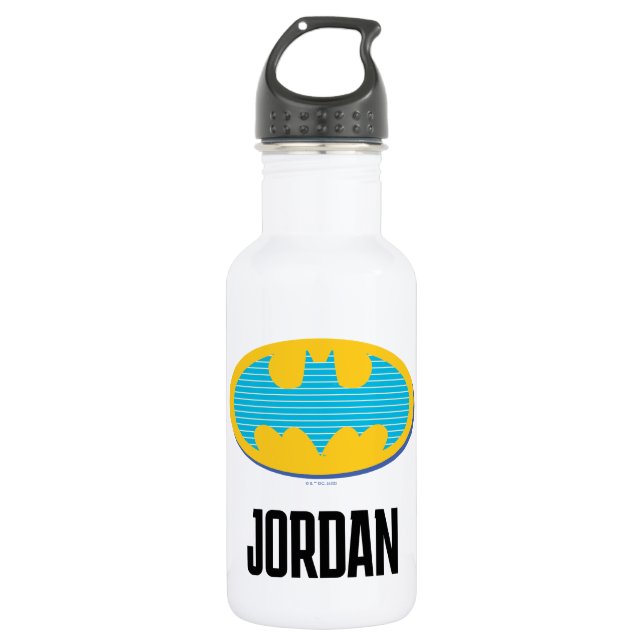 Botella De Agua Batman | Símbolo de franjas cian (Anverso)