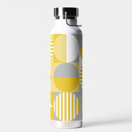 Botella De Agua Bauhaus geométrico moderno, amarillo mostaza, gris