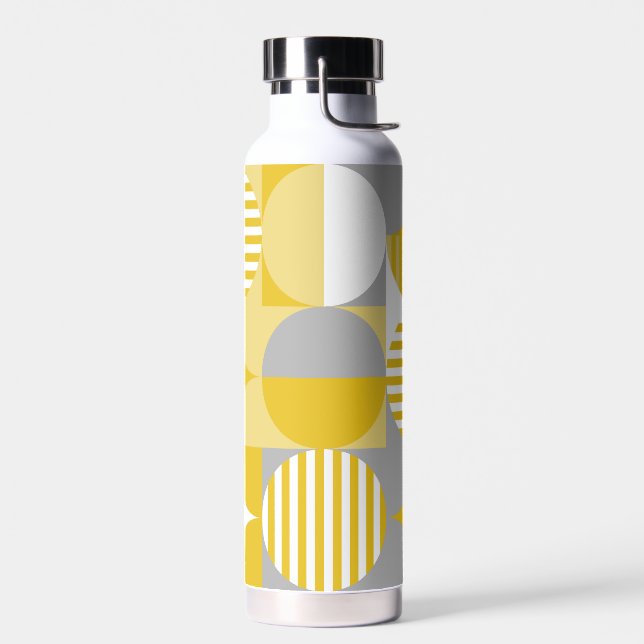 Botella De Agua Bauhaus geométrico moderno, amarillo mostaza, gris (Izquierdo)