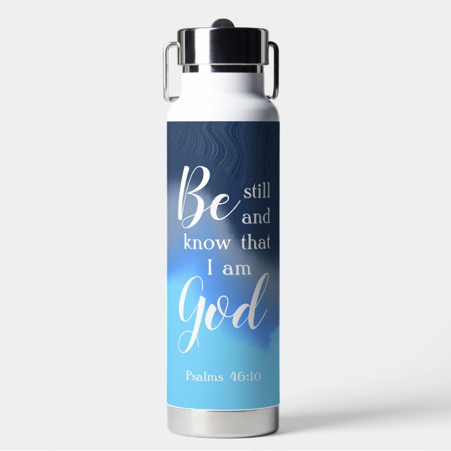 Botella De Agua Be Still And Know | Modern Blue Swirl Personalized (Frente)