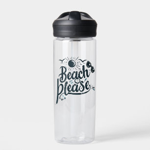 Botella de agua Beach Please azul y negra