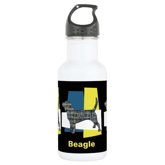 Botella De Agua Beagle Dog Yellow & Blue Triangle Grid Line (Anverso)