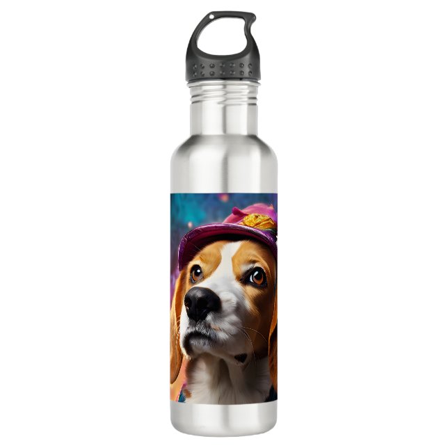 Botella De Agua Beagle en un Gorra rosado (Anverso)