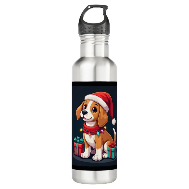 Botella De Agua Beagle Xmas Encendiendo A Navidades De Perro De Sa (Anverso)