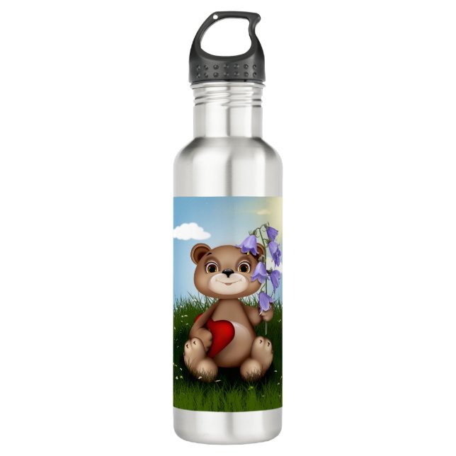 Botella De Agua Bear Holding Bouquet Flower-30926 (Anverso)