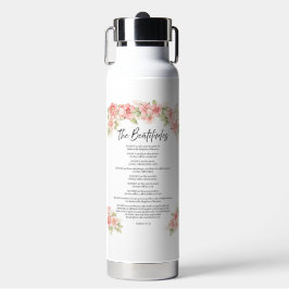 Botella De Agua Beatitudes de Floral Acuarela en Rosa en Escritura