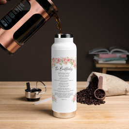 Botella De Agua Beatitudes de Floral Acuarela en Rosa en Escritura