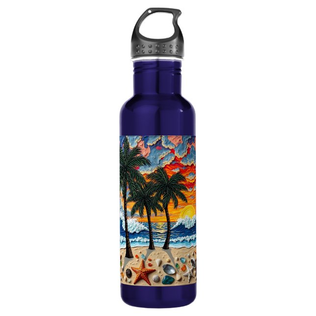 Botella De Agua Beautiful Beach Scene with Palm Trees   (Anverso)