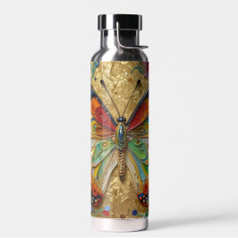 Botella De Agua Beautiful Impasto Butterfly & Flowers 