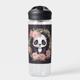 Botella De Agua Bebé Adorable Panda Bear con Flores