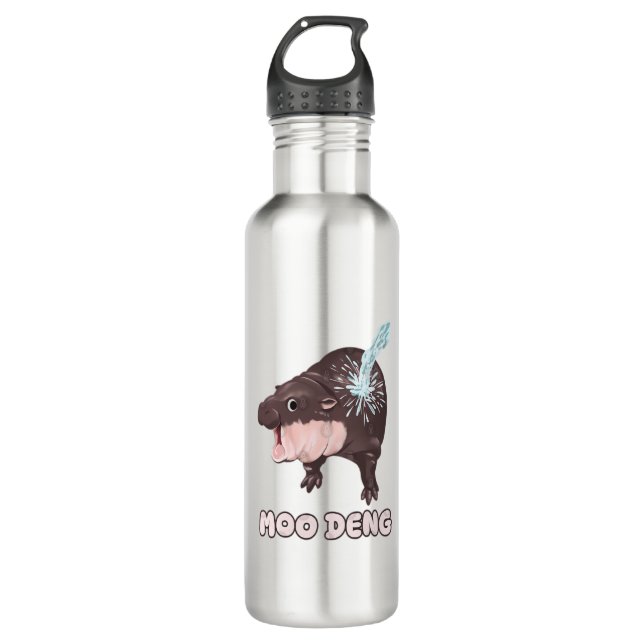 Botella De Agua Bebé lindo Hippo Moo Deng Bouncy Cerdo en T-Shir t (Anverso)
