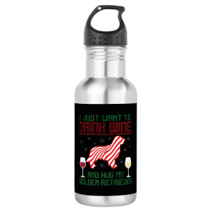 Botella De Agua Bebe Vino Abraza Retriever Dorado Navidad
