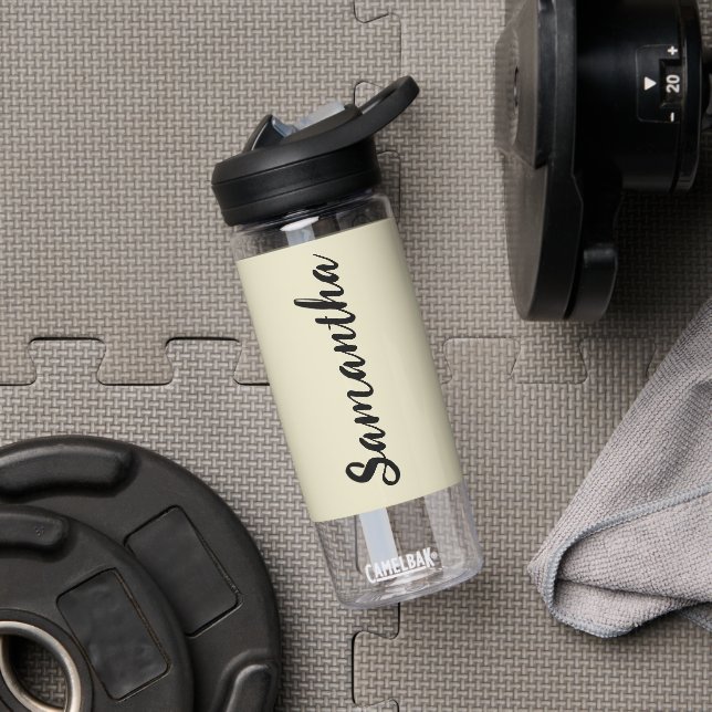 Botella de agua beige con nombre personalizado par (Gimnasio)