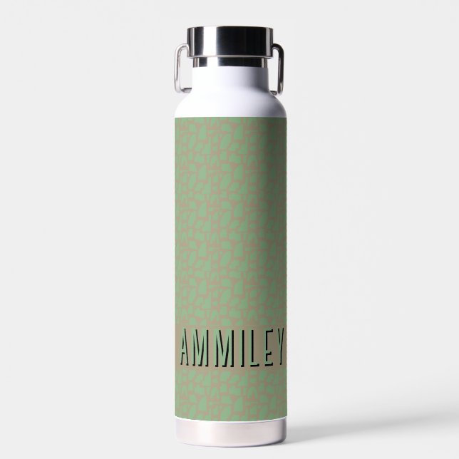 Botella de agua Beige-Green Name moderna sin mar (Delantero)