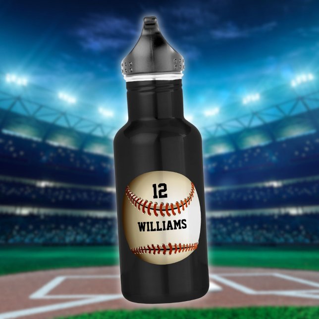 Botella De Agua Béisbol con nombre personalizado y número (Personalized Name Number Baseball Stainless Steel Water Bottle)