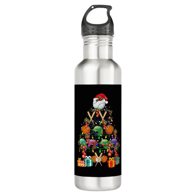 Botella De Agua Béisbol de navidad Santa Hat Sport Lover Regalo (Anverso)