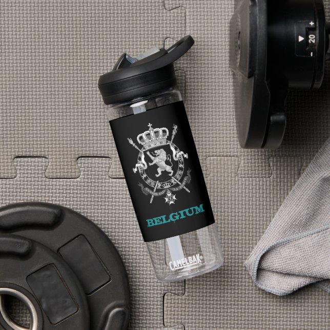 Botella De Agua Bélgica Gimnasio y escudo de armas/bandera belga (Gimnasio)