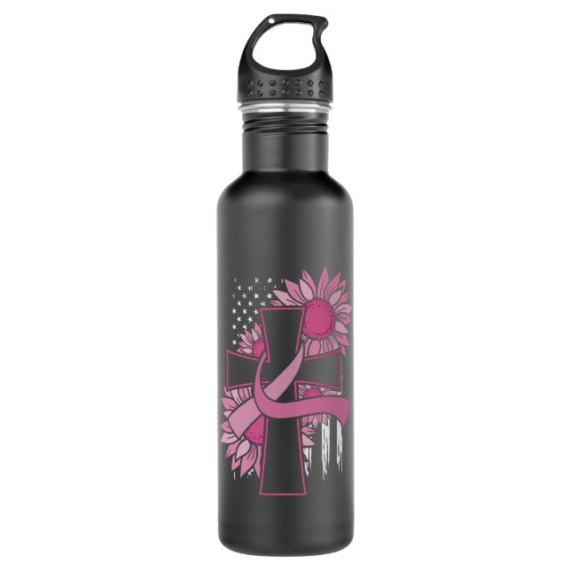 Botella De Agua Believe Cross Christian Breast Cancer Awareness (Anverso)
