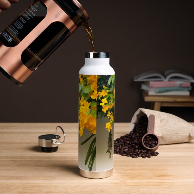 Botella De Agua Belleza Flor de Oro (Café)