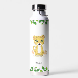 Botella De Agua Bello bebé leopardo salvaje sobre blanco