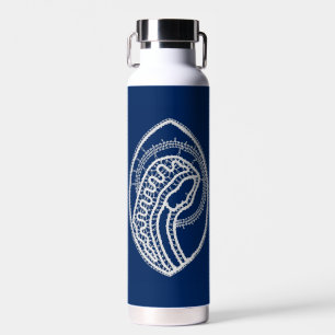 Botella De Agua Bendita Virgen María, encaje blanco, azul marino