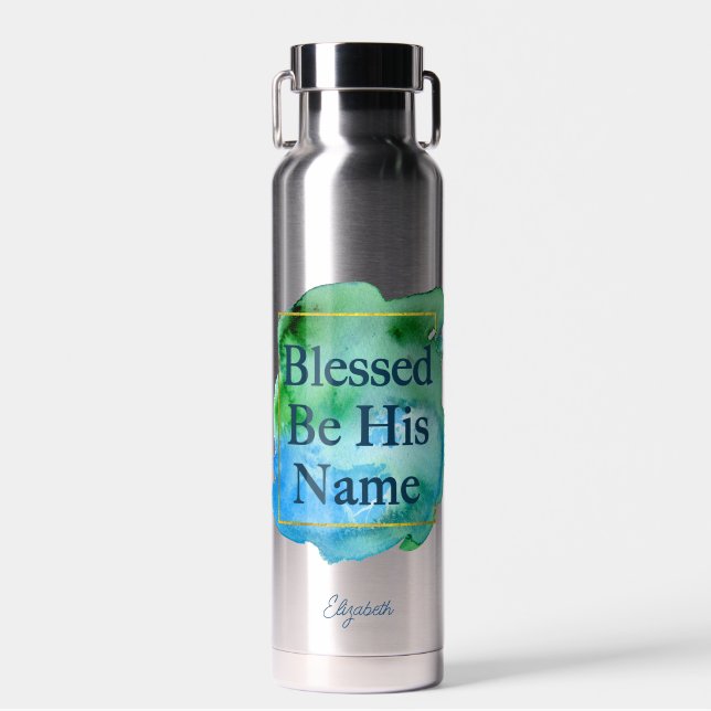 Botella De Agua Bendito Sea Su Nombre Hermosa Biblia Verse Persona (Delantero)