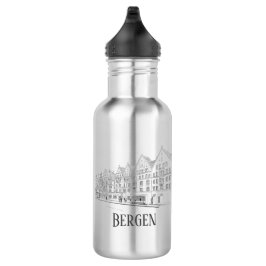 Botella De Agua Bergen Noruega Streetscape Beautiful Line Drawing