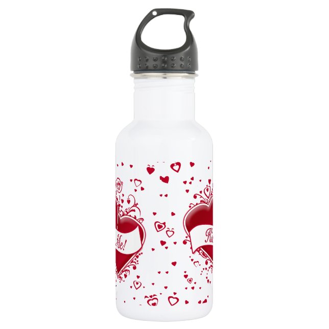Botella De Agua ¡Bésame! Corazones rojos (Anverso)
