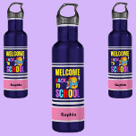 Botella De Agua Bienvenida personalizada de vuelta a la escuela<br><div class="desc">Bienvenida personalizada de vuelta a la escuela botella de agua de acero inoxidable. Personalizar con tu nombre para una moda de aspecto jovial.</div>