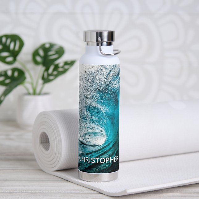 Botella De Agua Big Ocean Wave Splash para agregar su nombre (Yoga)
