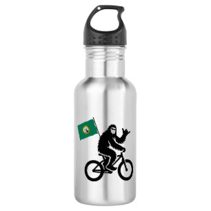 Botella De Agua Bigfoot en bicicleta bandera de Washington