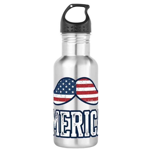 Botella De Agua Bigote Patriótico América Angustiada Diseño Vector (Anverso)