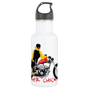 Botella De Agua BIKER CHICK sentado en su motocicleta