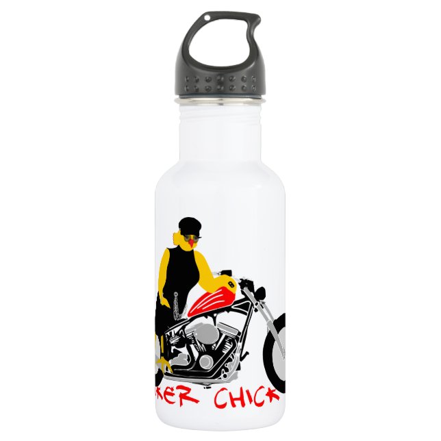 Botella De Agua BIKER CHICK sentado en su motocicleta (Anverso)