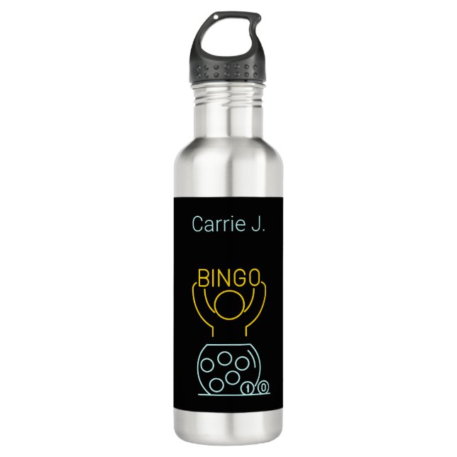 Botella De Agua Bingo Night Neon Line Art Personalizado (Anverso)