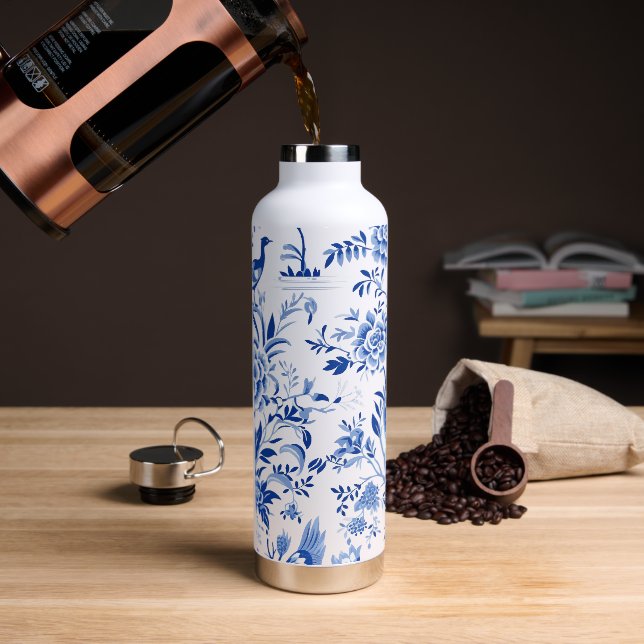 Botella De Agua Bird Chinoiserie French Toile (Café)