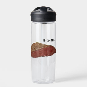 Botella De Agua Bite Me Funny Steak Beef Pun Chiste