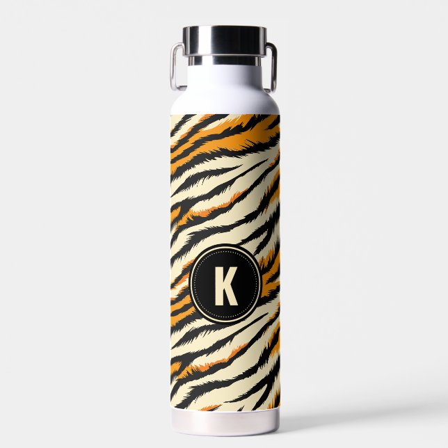 Botella De Agua Black and Orange Tiger Pattern Monogram (Delantero)