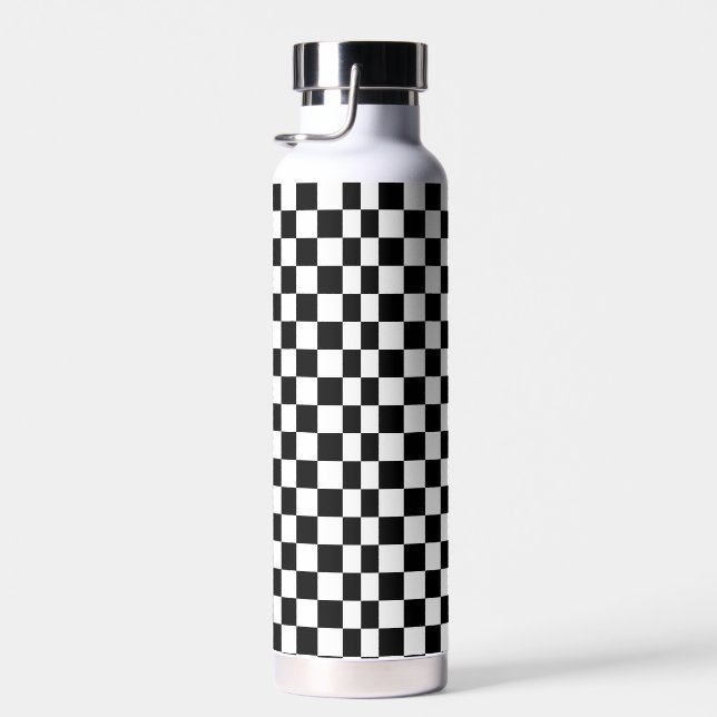Botella De Agua black and white - retro checkerboard  (Derecha)