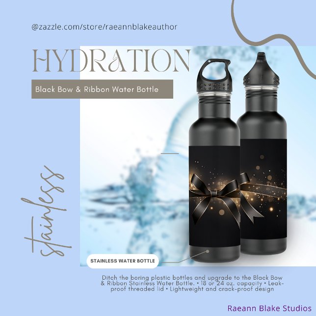 Botella De Agua Black Bow & Ribbon Stainless Water Bottle (Subido por el creador)