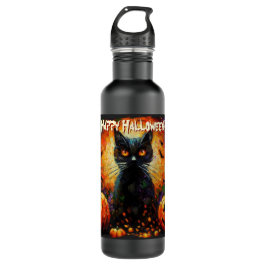 Botella De Agua Black Cat Bats Pumpkins Whimsical Personalized