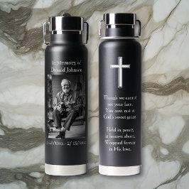 Botella De Agua Black Cross and Poem Photo Memorial
