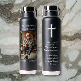 Botella De Agua Black Cross and Poem Photo Memorial