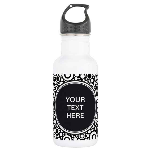 Botella De Agua Black Dots & Circles Grid + tu trasero. y texto (Anverso)